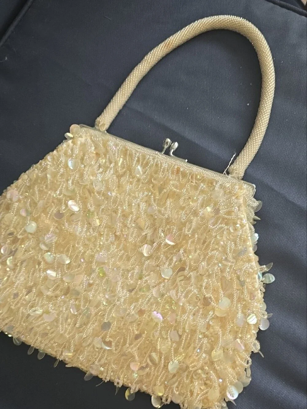 Cream Sequin Beaded Women's Handbag